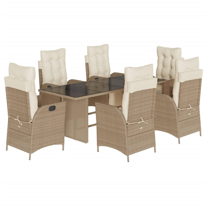 Set da Pranzo da Giardino 7 pz con Cuscini Beige in Polyrattan 3213358
