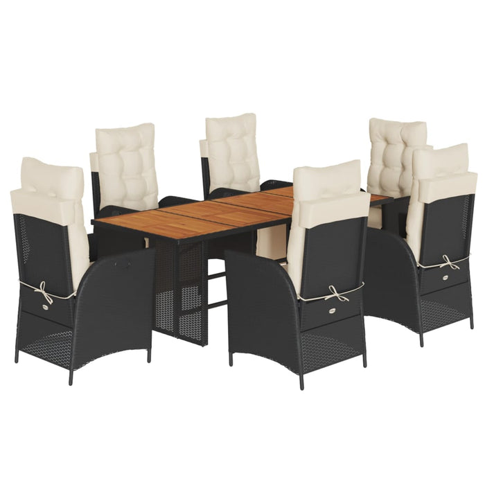 Set da Pranzo da Giardino 7 pz Nero con Cuscini in Polyrattan 3213366
