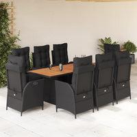 Set da Pranzo da Giardino 9 pz con Cuscini Nero in Polyrattan 3213369