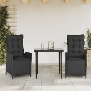 Set da Pranzo da Giardino 3 pz con Cuscini Nero in Polyrattan 3213392