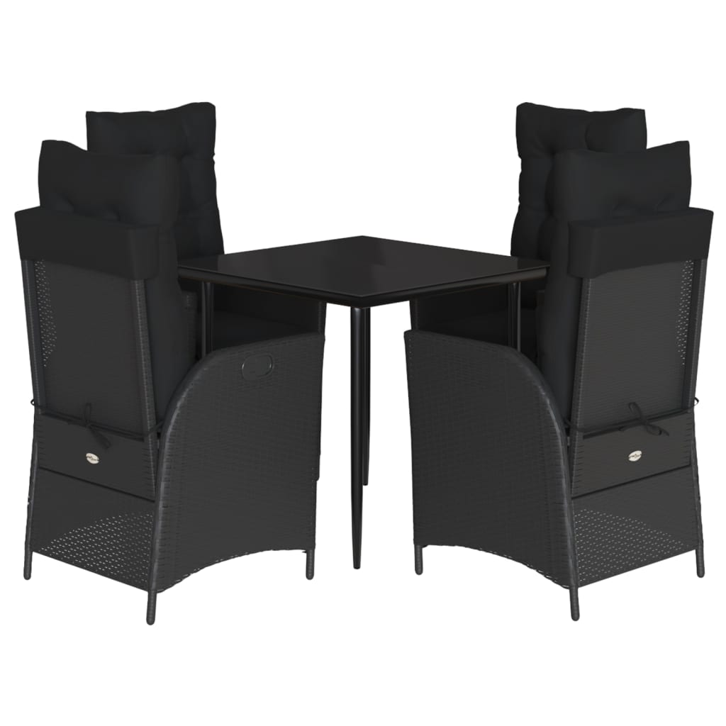 Set da Pranzo da Giardino 5 pz Nero con Cuscini in Polyrattan 3213393