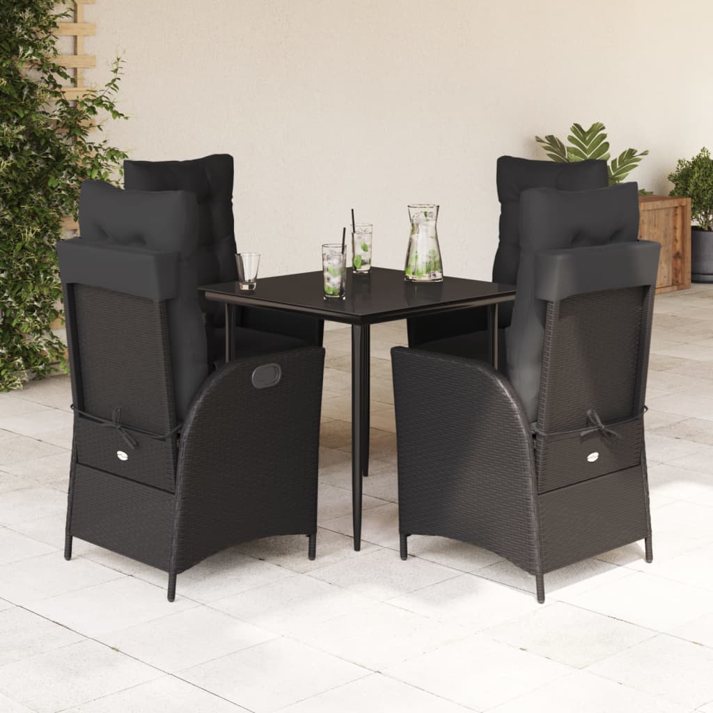 Set da Pranzo da Giardino 5 pz Nero con Cuscini in Polyrattan 3213393