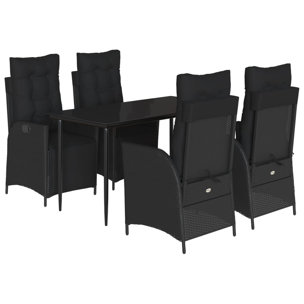 Set da Pranzo da Giardino 5 pz Nero con Cuscini in Polyrattan 3213394