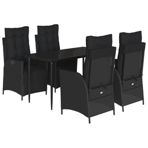 Set da Pranzo da Giardino 5 pz Nero con Cuscini in Polyrattan 3213394