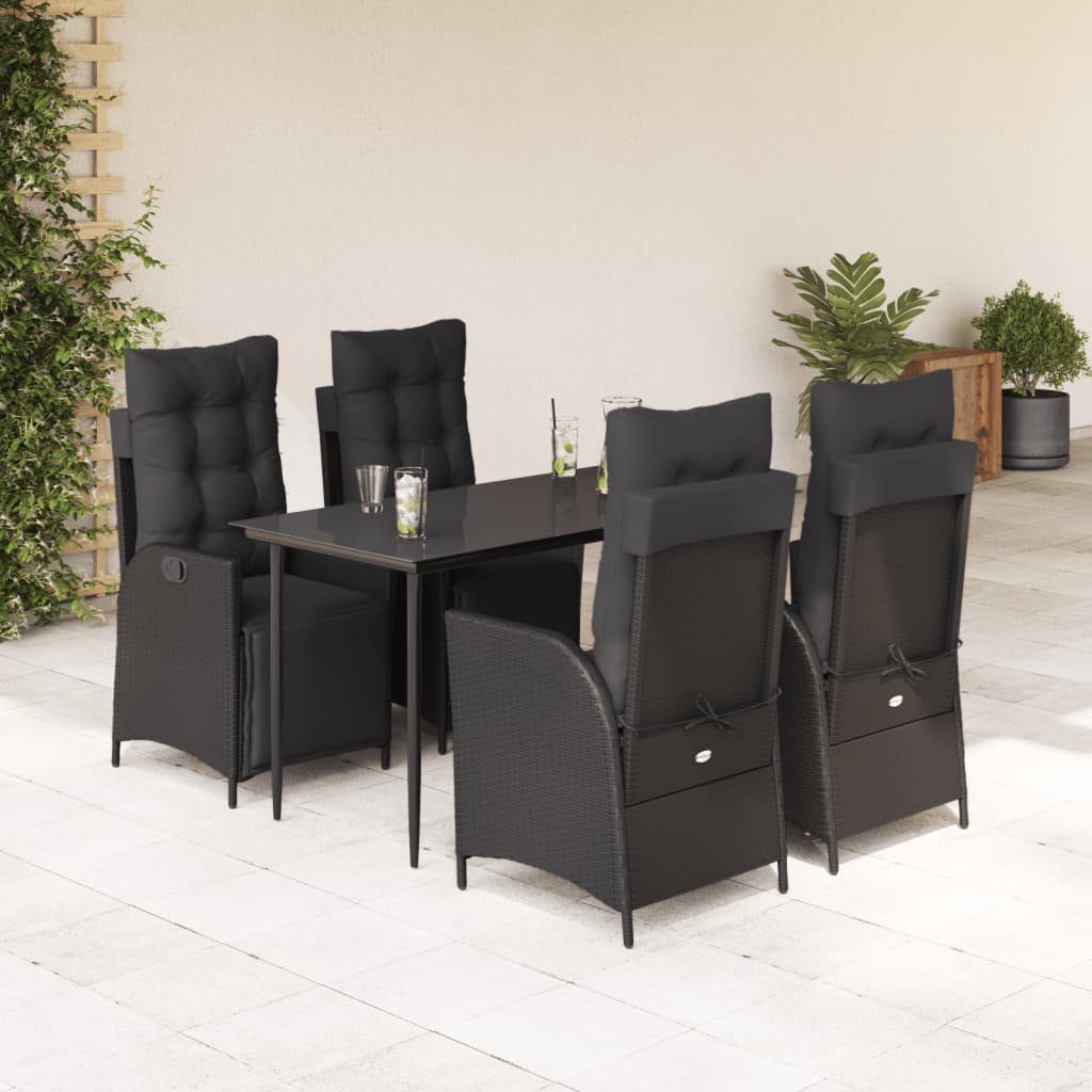 Set da Pranzo da Giardino 5 pz Nero con Cuscini in Polyrattan 3213394