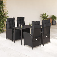 Set da Pranzo da Giardino 5 pz Nero con Cuscini in Polyrattan 3213394