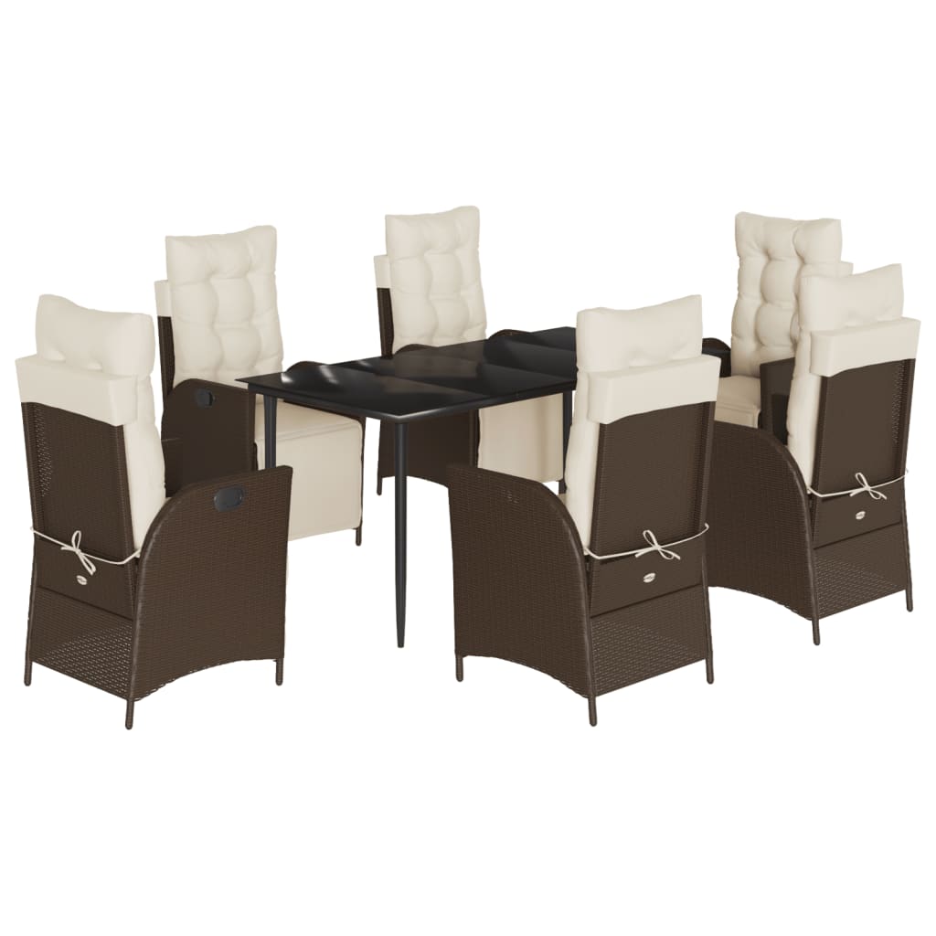 Set da Pranzo da Giardino 7pz con Cuscini in Polyrattan Marrone