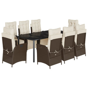 Set da Pranzo da Giardino 9pz con Cuscini Marrone in Polyrattan