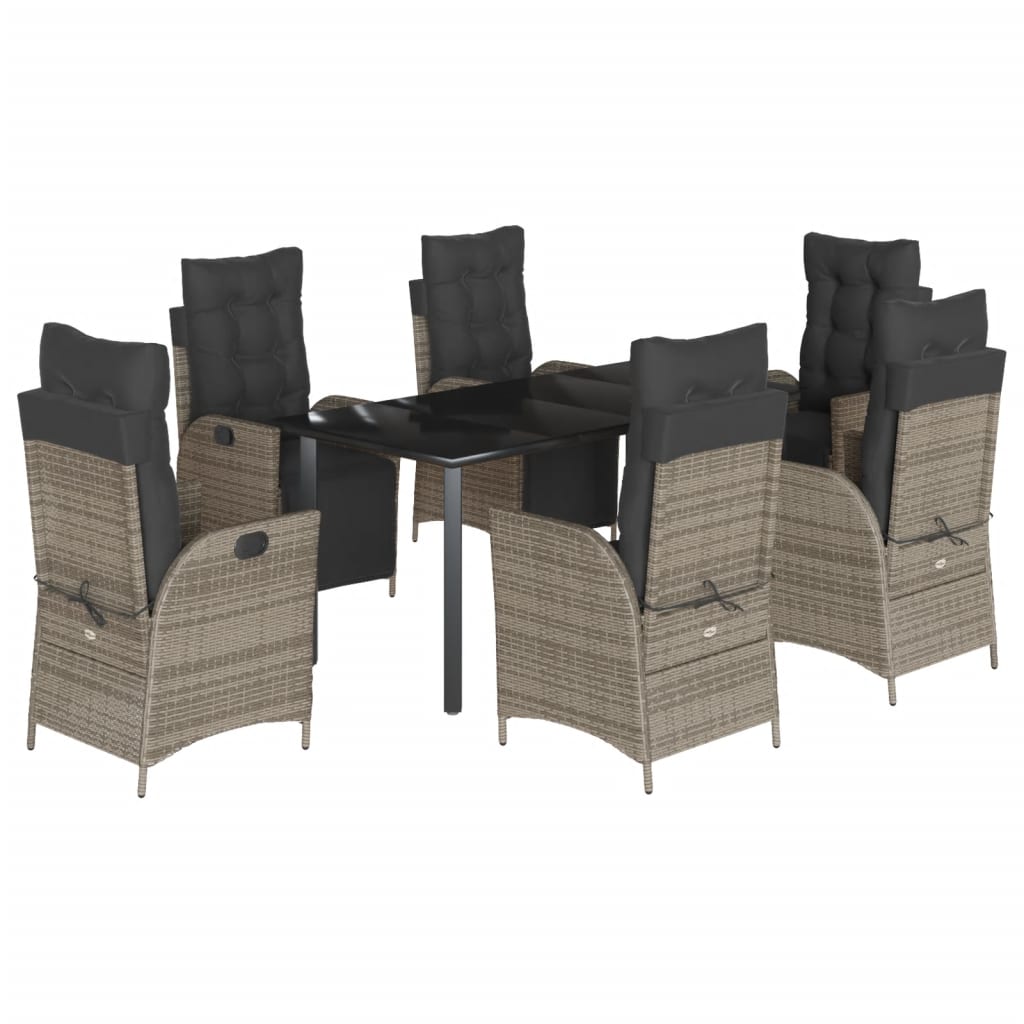 Set da Pranzo da Giardino 7 pz con Cuscini in Polyrattan Grigio