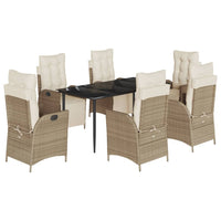 Set da Pranzo da Giardino 7 pz con Cuscini Beige in Polyrattan