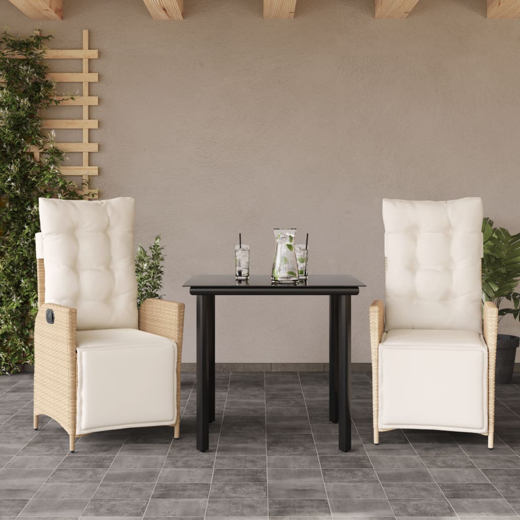 Set da Pranzo da Giardino 3 pz con Cuscini Beige in Polyrattan 3213441