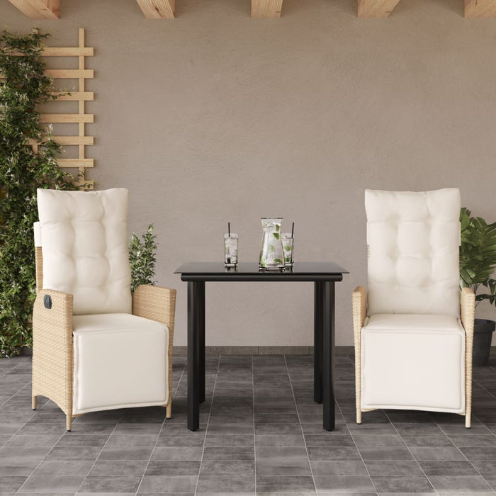 Set da Pranzo da Giardino 3 pz con Cuscini Beige in Polyrattan 3213441