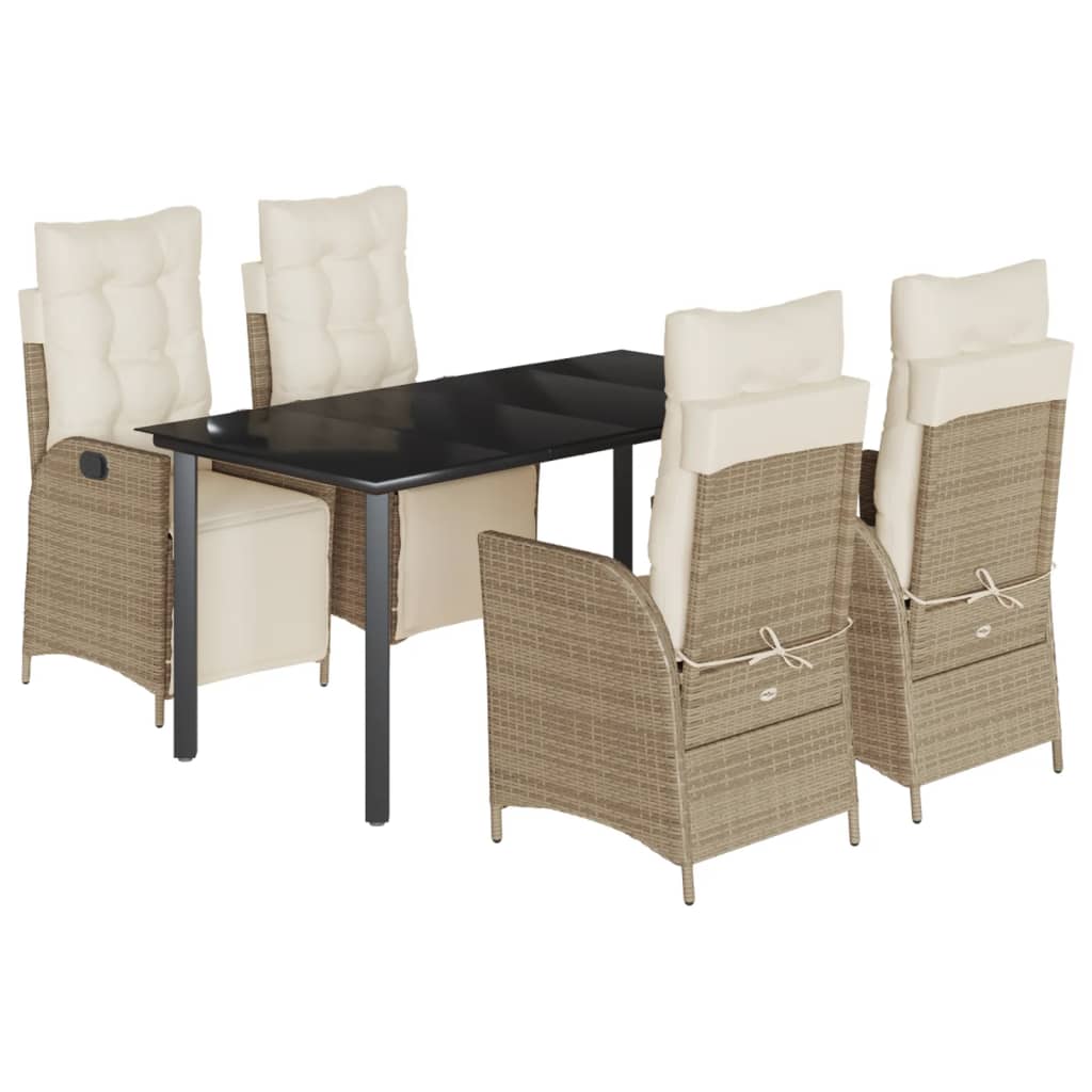 Set da Pranzo da Giardino 5 pz con Cuscini Beige in Polyrattan