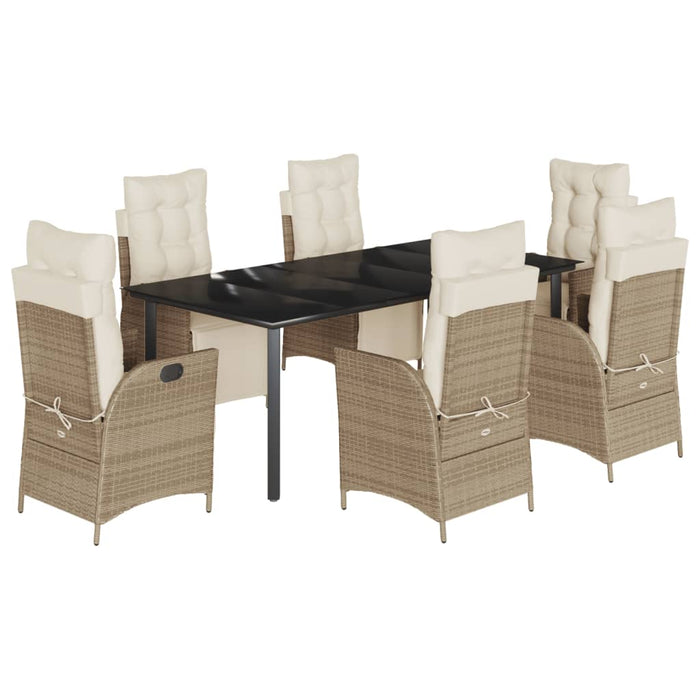 Set da Pranzo da Giardino 7 pz con Cuscini Beige in Polyrattan