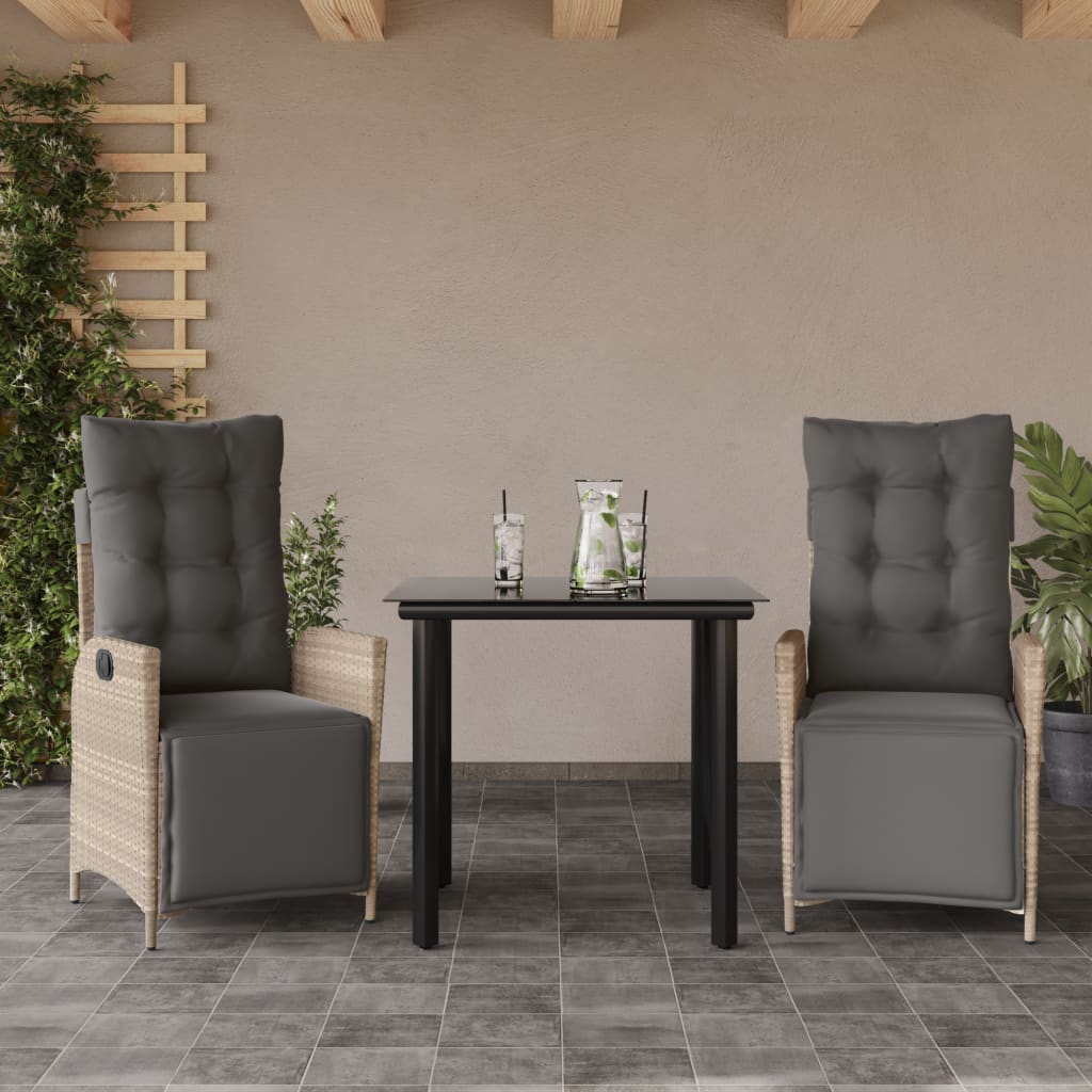 Set Pranzo da Giardino 3pz con Cuscini Grigio Chiaro Polyrattan 3213469