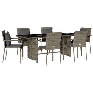 Set da Pranzo da Giardino 7 pz con Cuscini in Polyrattan Grigio 3213492