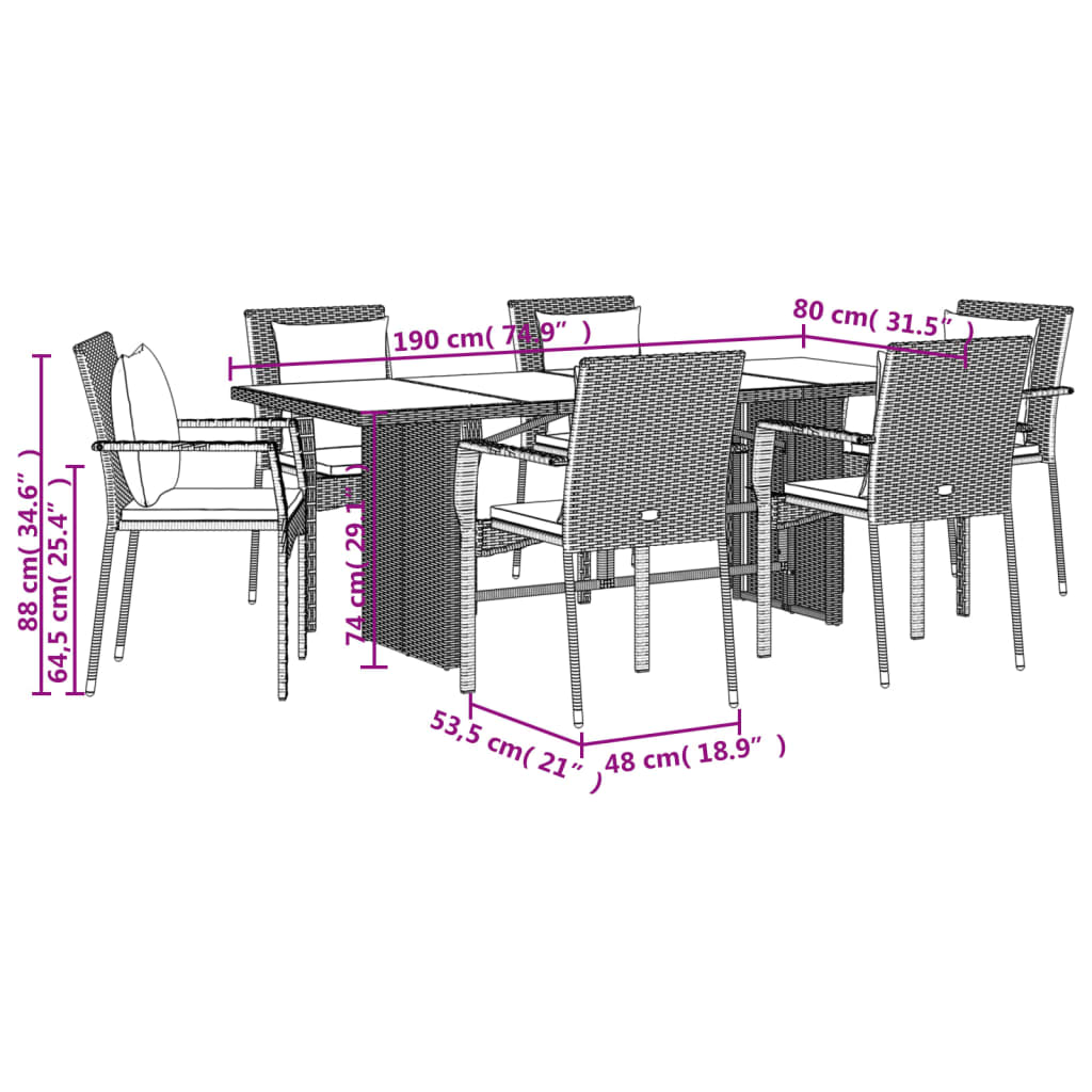 Set da Pranzo da Giardino 7 pz con Cuscini in Polyrattan Grigio 3213492