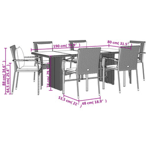 Set da Pranzo da Giardino 7 pz con Cuscini in Polyrattan Grigio 3213492