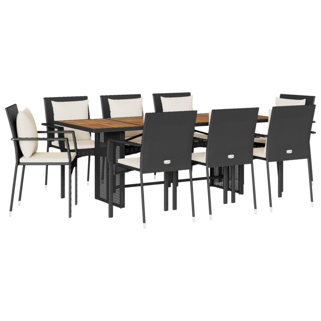 Set da Pranzo da Giardino 9 pz con Cuscini Nero in Polyrattan 3213499