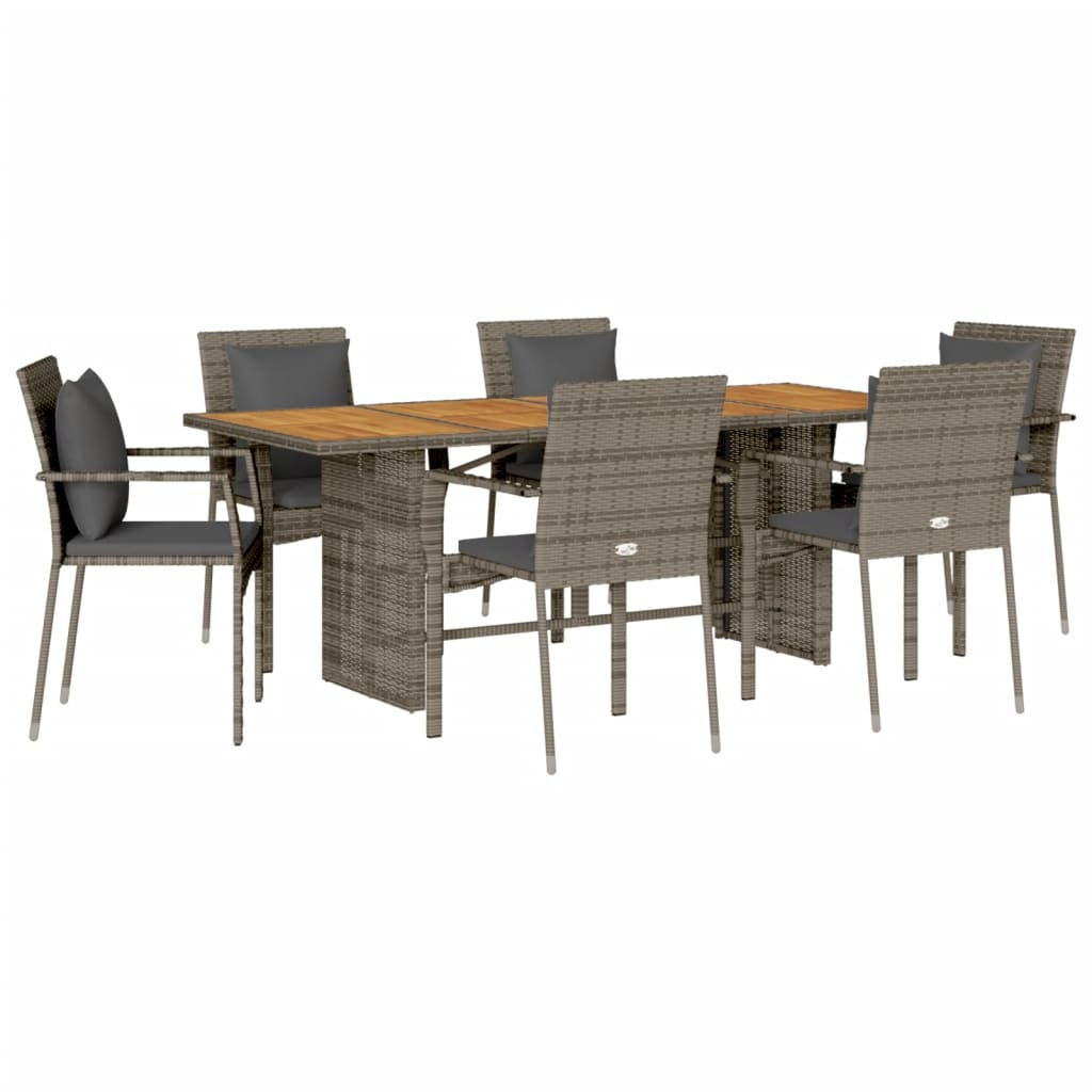 Set da Pranzo da Giardino 7 pz con Cuscini in Polyrattan Grigio 3213500