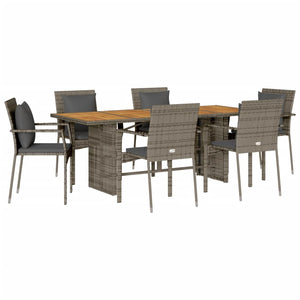 Set da Pranzo da Giardino 7 pz con Cuscini in Polyrattan Grigio 3213500
