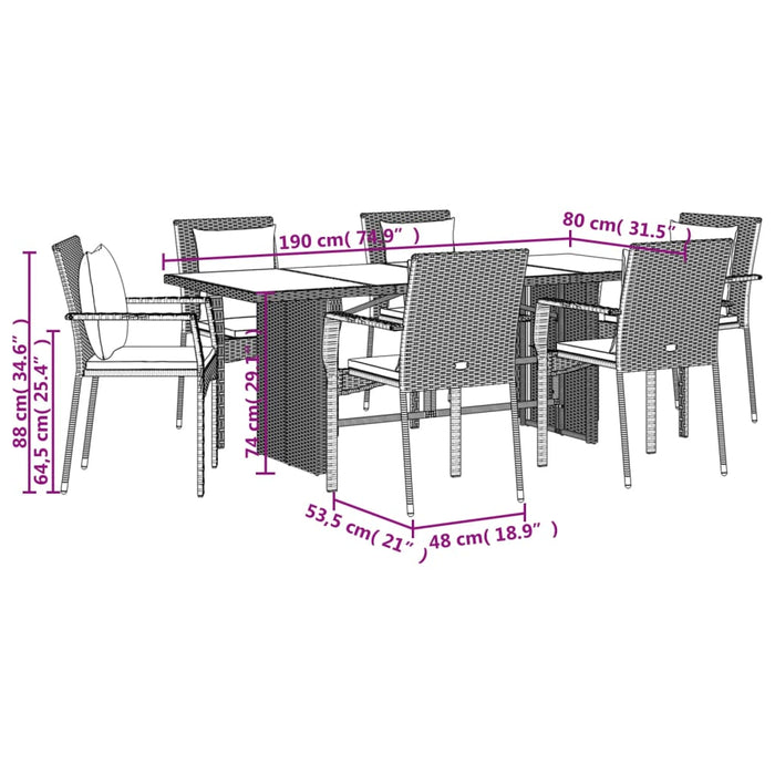 Set da Pranzo da Giardino 7 pz con Cuscini in Polyrattan Grigio 3213500