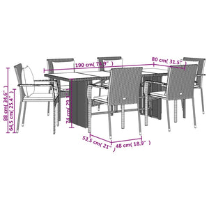 Set da Pranzo da Giardino 7 pz con Cuscini in Polyrattan Grigio 3213500