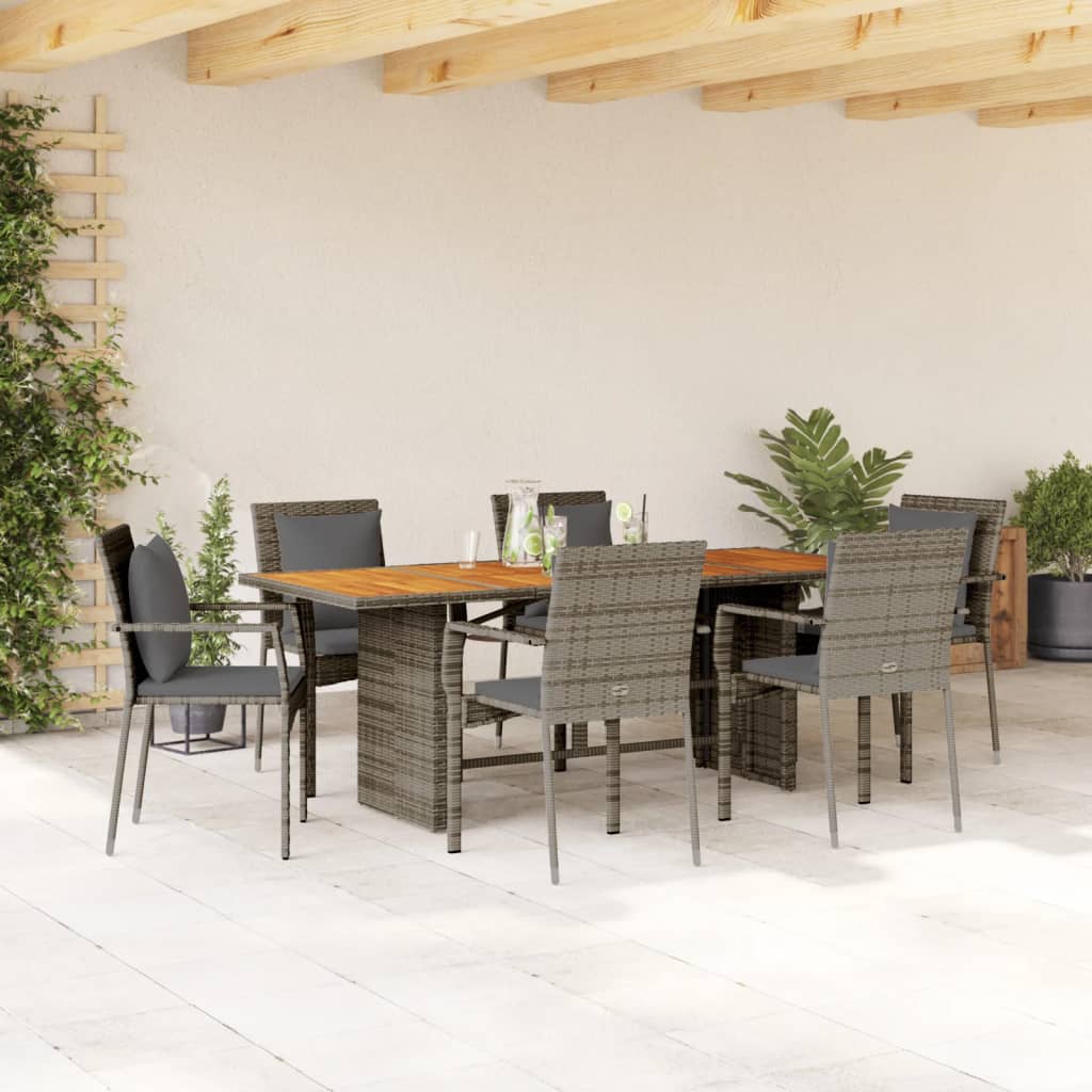 Set da Pranzo da Giardino 7 pz con Cuscini in Polyrattan Grigio 3213500