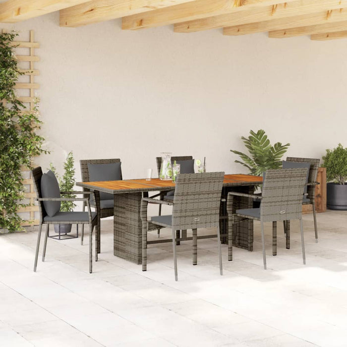 Set da Pranzo da Giardino 7 pz con Cuscini in Polyrattan Grigio 3213500