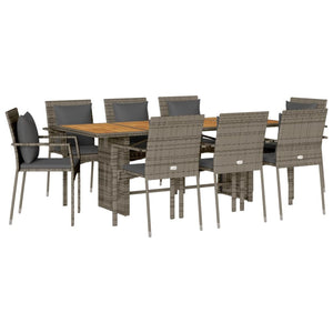 Set da Pranzo da Giardino 9 pz con Cuscini in Polyrattan Grigio 3213501