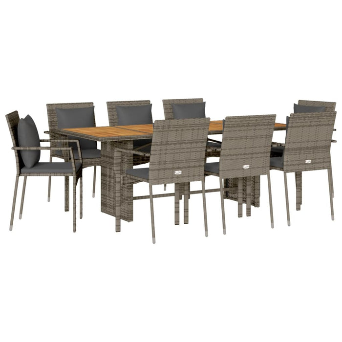 Set da Pranzo da Giardino 9 pz con Cuscini in Polyrattan Grigio 3213501