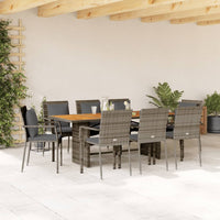 Set da Pranzo da Giardino 9 pz con Cuscini in Polyrattan Grigio 3213501