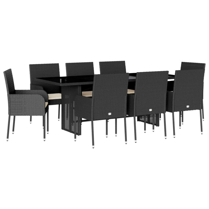 Set da Pranzo da Giardino 9 pz con Cuscini Nero in Polyrattan 3213507
