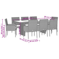 Set da Pranzo da Giardino 9 pz con Cuscini Nero in Polyrattan 3213507