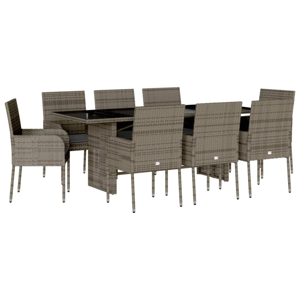 Set da Pranzo da Giardino 9 pz con Cuscini in Polyrattan Grigio 3213509