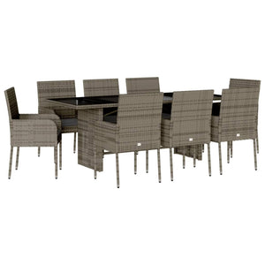 Set da Pranzo da Giardino 9 pz con Cuscini in Polyrattan Grigio 3213509