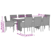 Set da Pranzo da Giardino 9 pz con Cuscini in Polyrattan Grigio 3213509