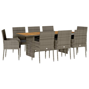 Set da Pranzo da Giardino 9 pz con Cuscini in Polyrattan Grigio 3213513