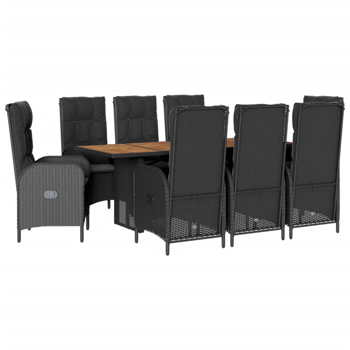 Set da Pranzo da Giardino 9 pz con Cuscini Nero in Polyrattancod mxl 90863