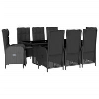 Set da Pranzo da Giardino 9 pz con Cuscini Nero in Polyrattan 3213526