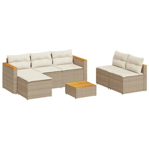 Set Divano da Giardino 5 pz con Cuscini Beige Polyrattan Acacia