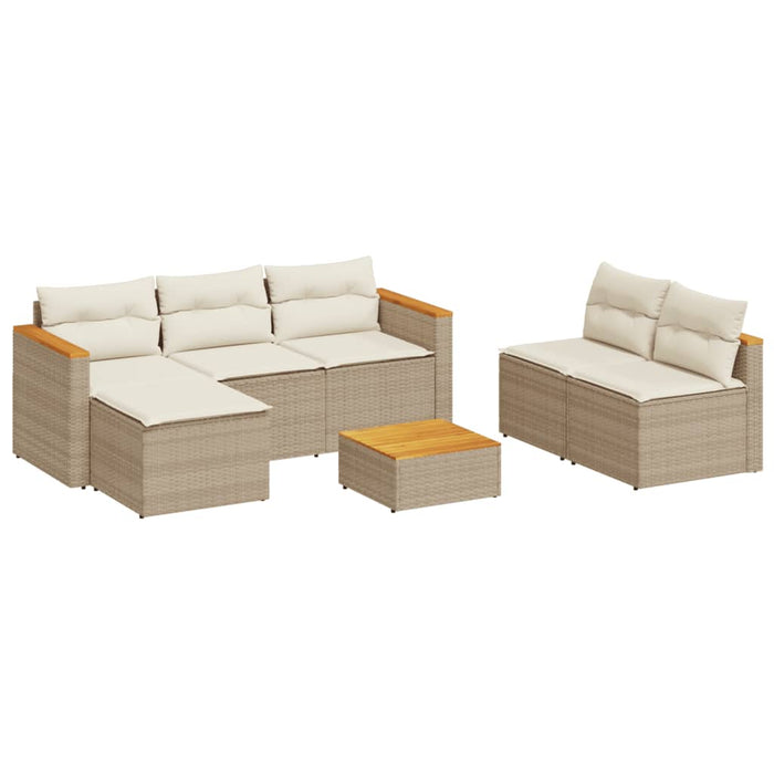 Set Divano da Giardino 5 pz con Cuscini Beige Polyrattan Acacia