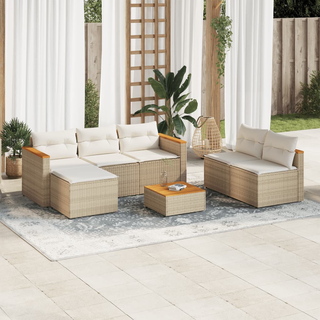Set Divano da Giardino 5 pz con Cuscini Beige Polyrattan Acacia