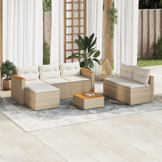 Set Divano da Giardino 5 pz con Cuscini Beige Polyrattan Acacia