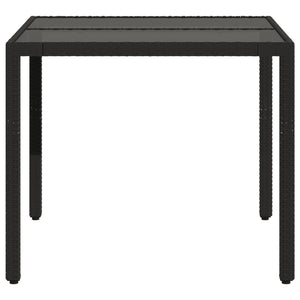 Tavolo da Giardino Piano in Vetro Nero 90x90x75 cm Polyrattan