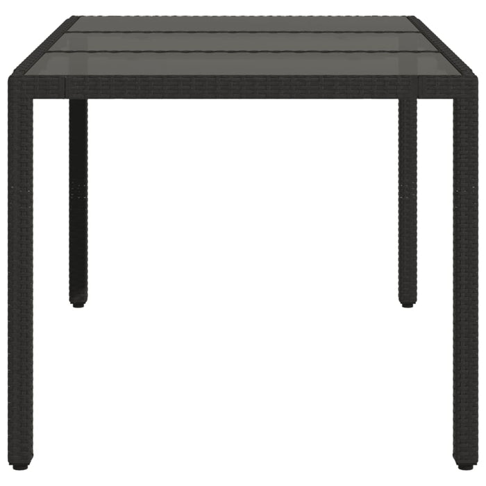 Tavolo da Giardino Piano in Vetro Nero 150x90x75 cm Polyrattan