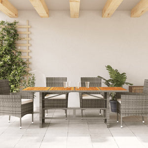 Tavolo Giardino Piano Legno Acacia Grigio 190x80x75 Polyrattan 365601