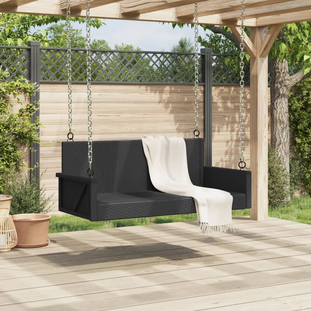 Panchina a Dondolo Nera 119x56x48 cm in Polyrattan 365625