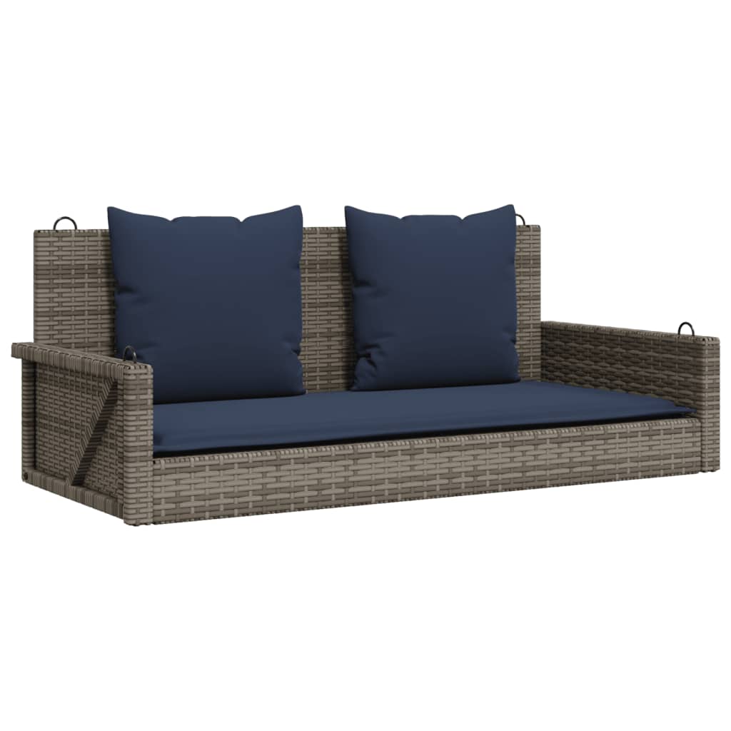 Panca a dondolo con cuscini grigia 119x56x48 cm in polyrattan 365633