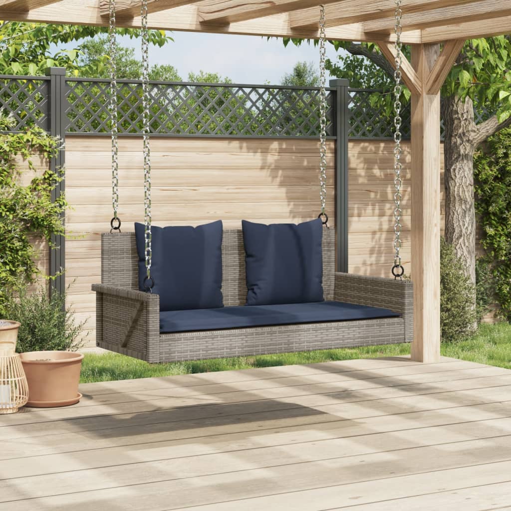 Panca a dondolo con cuscini grigia 119x56x48 cm in polyrattan 365633